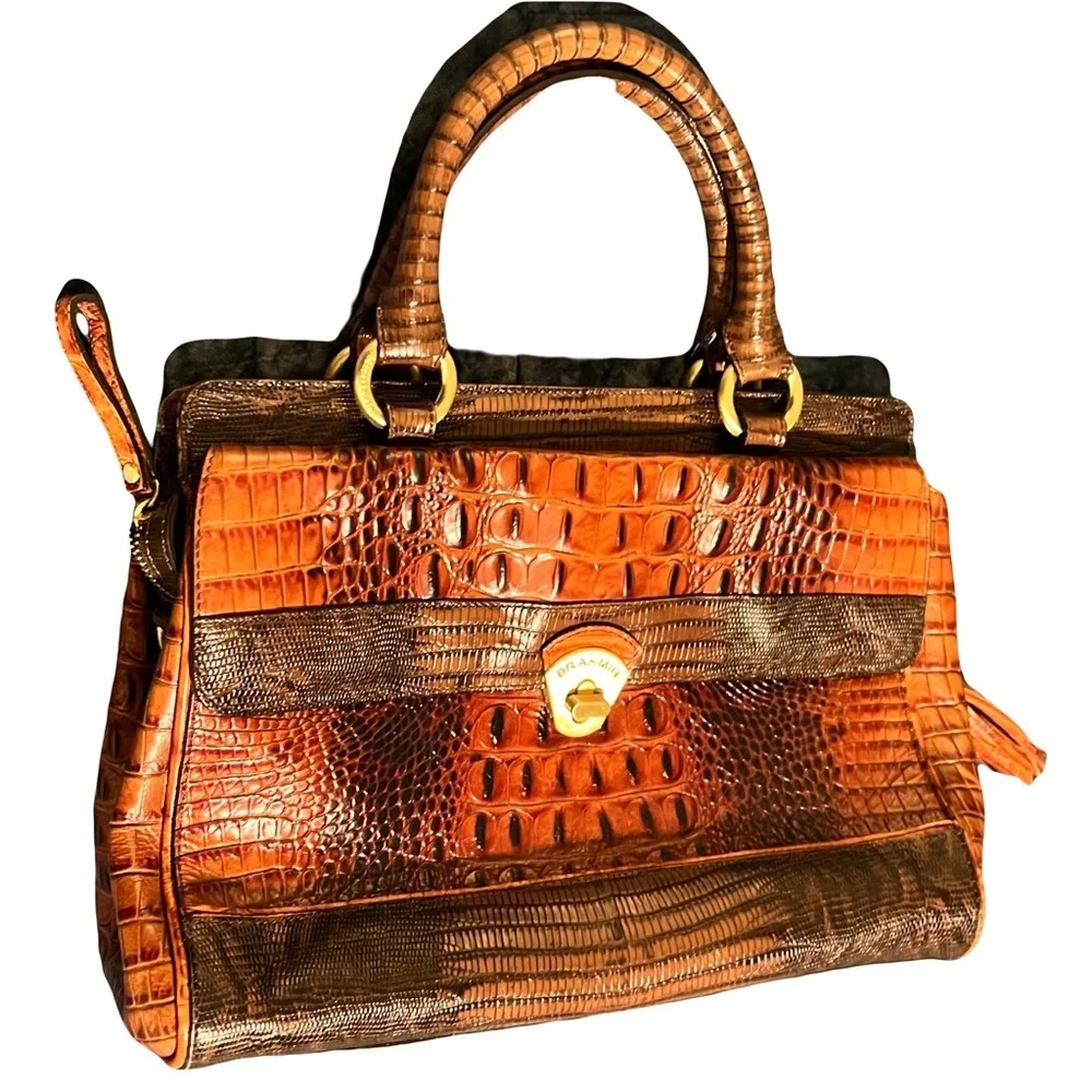Brahmin Elegant Brown Crocodile-Embossed Handbag